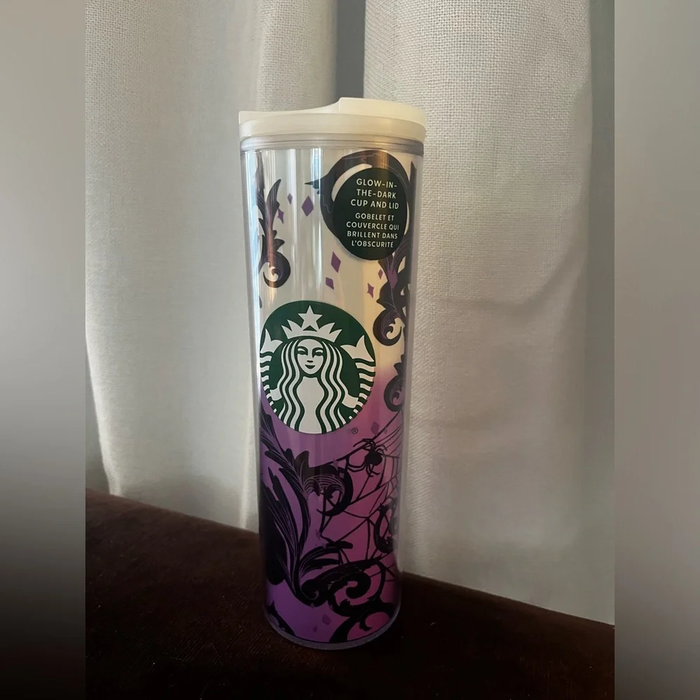 Starbucks glow in the dark skinny tumbler spider web cup color changing 16 oz
